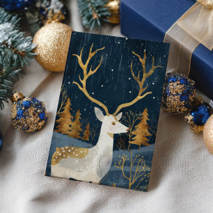 Elegante herten Navy Blue & Gold Waterverf Gezelli Briefkaart