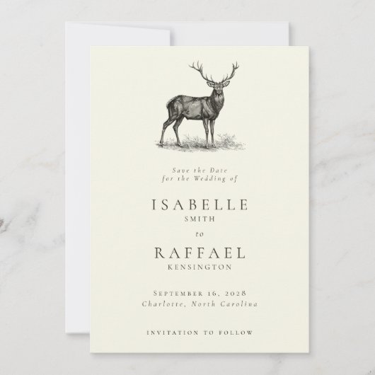 Elegante herten rustieke jacht bos bruiloft save the date (Voorkant)