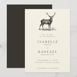 Elegante herten rustieke jacht bos bruiloft save the date