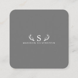 Elegante hertenhoorns Monogram Grijs Vierkante Visitekaartje