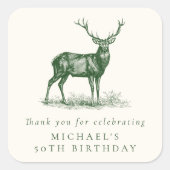 Elegante hertenjacht groen verjaardagsbedankje vierkante sticker (Voorkant)