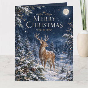 Elegante hertenkerst, vintage houtgravure kaart