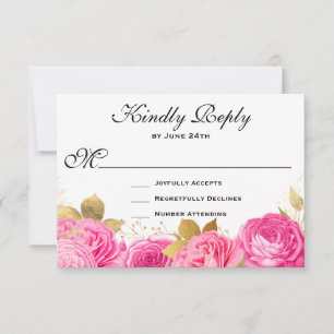 Elegante hete roze bloemrozen RSVP kaartje