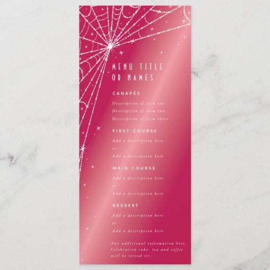 Elegante hete roze diamant spinnenweb platte 4-del menu (Voorkant)
