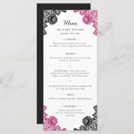 Elegante hete roze en zwarte bloemenkant bruiloft menu