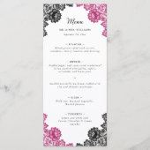 Elegante hete roze en zwarte bloemenkant bruiloft menu (Voorkant)