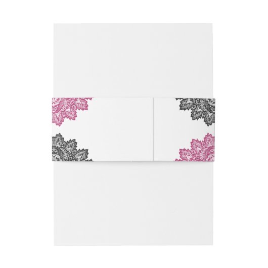 Elegante hete roze en zwarte bloemenkant bruiloft uitnodigingen wikkel (Achterkant Voorbeeld)