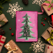 Elegante Hete Roze Glitter Papercut Kerstboom Feestdagenkaart
