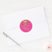 Elegante Hete Roze Gouden Lippen Zakelijke Make-up Ronde Sticker (Envelop)