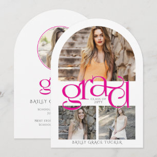Elegante hete roze GRAD 4-foto-boog Afstuderen Kaart