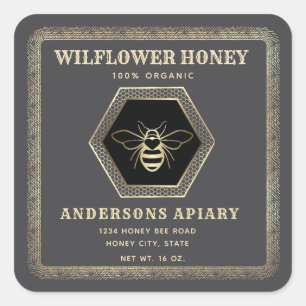 elegante hexagon bijenhoningpot vierkante sticker