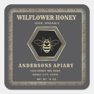  elegante hexagon bijenhoningpot vierkante sticker