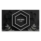 Elegante Hexagon en Zilver Botanisch Zwart Magnetisch Visitekaartje (Voorkant)
