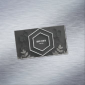 Elegante Hexagon en Zilver Botanisch Zwart Magnetisch Visitekaartje (Voorbeeld)