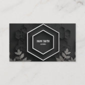Elegante Hexagon en Zilver Botanisch Zwart Visitekaartje (Voorkant)