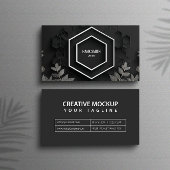 Elegante Hexagon en Zilver Botanisch Zwart Visitekaartje