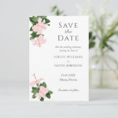 Elegante Hibiscus Bewaar de datum Bruiloft Kaart (Staand voorkant)