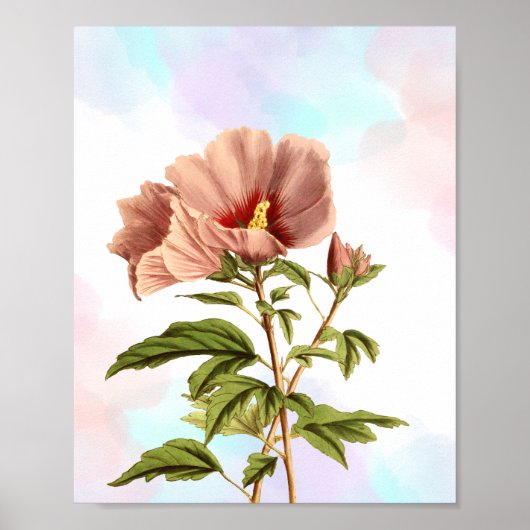 Elegante Hibiscus Bloem Botanische Print (Voorkant)