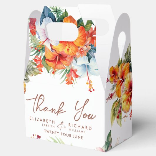 Elegante Hibiscus Bloem Tropische Bloemen Bruiloft Bedankdoosjes (Geopend)
