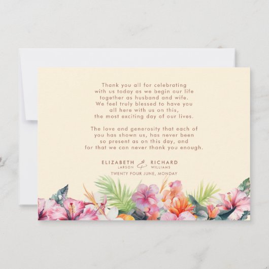 Elegante Hibiscus Bloem Tropische Bloemen Bruiloft Bedankkaart (Achterkant)