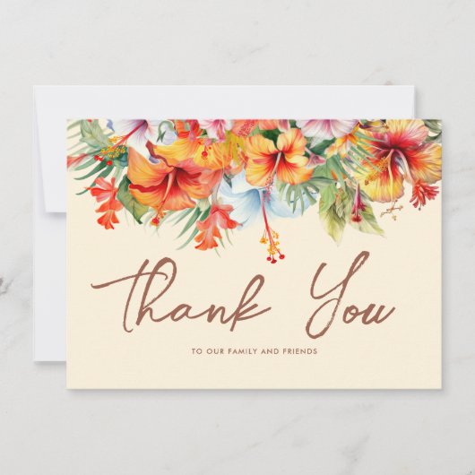 Elegante Hibiscus Bloem Tropische Bloemen Bruiloft Bedankkaart (Voorkant)