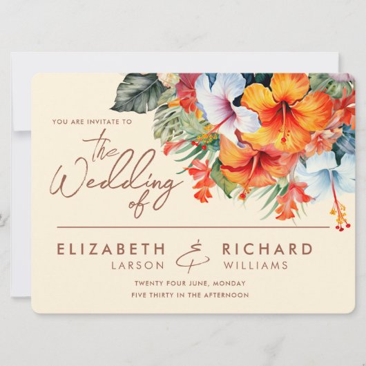 Elegante Hibiscus Bloem Tropische Bloemen Bruiloft Kaart (Voorkant)