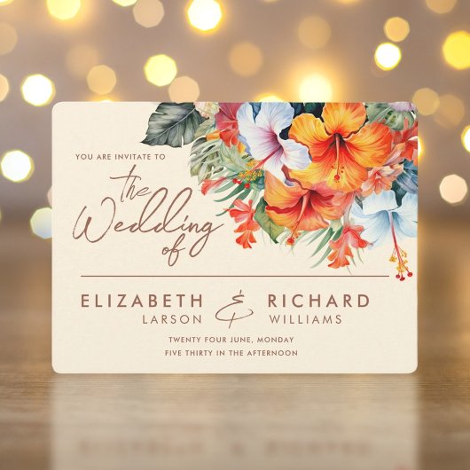 Elegante Hibiscus Bloem Tropische Bloemen Bruiloft Kaart