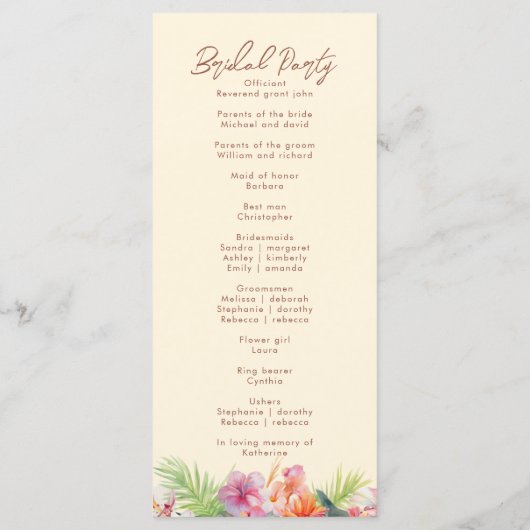 Elegante Hibiscus Bloem Tropische Bloemen Bruiloft Programmakaart (Achterkant)