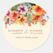 Elegante Hibiscus Bloem Tropische Bloemen Bruiloft Ronde Sticker (Voorkant)