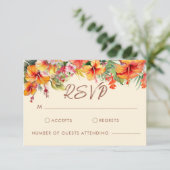 Elegante Hibiscus Bloem Tropische Bloemen Bruiloft RSVP Kaartje (Staand voorkant)