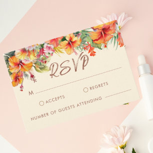 Elegante Hibiscus Bloem Tropische Bloemen Bruiloft RSVP Kaartje