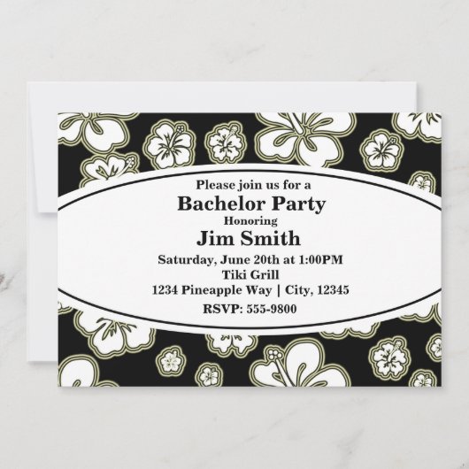 Elegante Hibiscus Bloemen Zwart & Tan Uitnodiging (Voorkant)