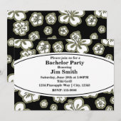 Elegante Hibiscus Bloemen Zwart & Tan Uitnodiging (Voorkant / Achterkant)