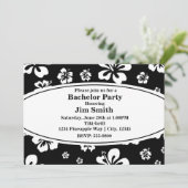 Elegante Hibiscus Bloemen Zwart & Wit Uitnodiging (Staand voorkant)