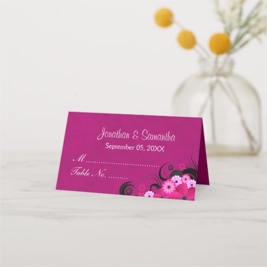 Elegante Hibiscus Floral Dark Fuchsia gevouwen taf Plaatskaartje (Achterkant)