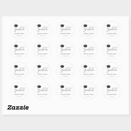 Elegante High School Black Afstuderen Envelope Sea Ronde Sticker (Vel)