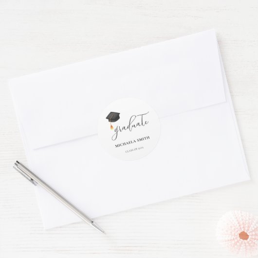 Elegante High School Black Afstuderen Envelope Sea Ronde Sticker (Envelop)