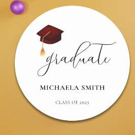 Elegante High School Maroon Afstuderen Envelope Se Ronde Sticker