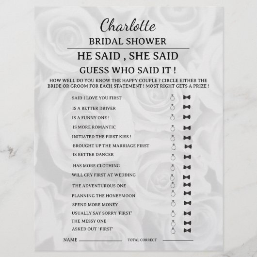 Elegante Hij zei Zij zei Bruidsfeest Spel Flyer (Voorkant)