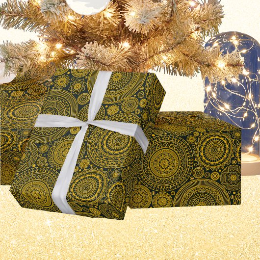 Elegante hindoe mandala patroon groen goud diwali cadeaupapier