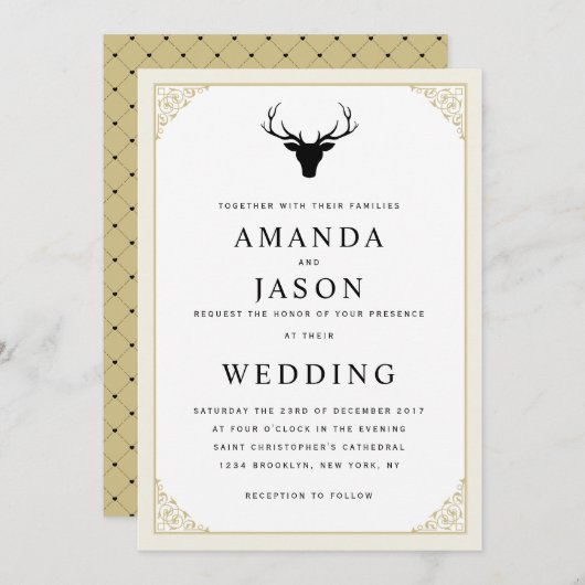 Elegante hipster hert hoofd bruiloft uitnodiging (Voorkant / Achterkant)