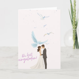 Elegante Hochzeitseinladung mit Brautpaar & Tauben Kaart