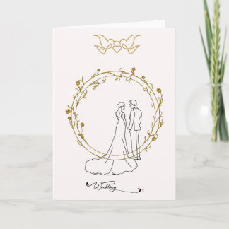 Elegante Hochzeitskarte mit Brautpaar & Goldkranz Kaart