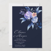 elegante hoek peony met blauwe bruiloft kaart (Voorkant)