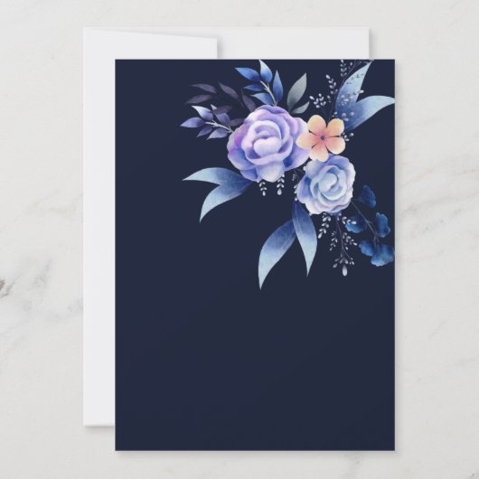 elegante hoek peony met blauwe bruiloft kaart (Achterkant)