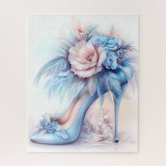 Elegante Hoge Hak Zachte Blauwe Bloemen Stiletto Legpuzzel (Verticaal)