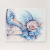 Elegante Hoge Hak Zachte Blauwe Bloemen Stiletto Legpuzzel (Horizontaal)