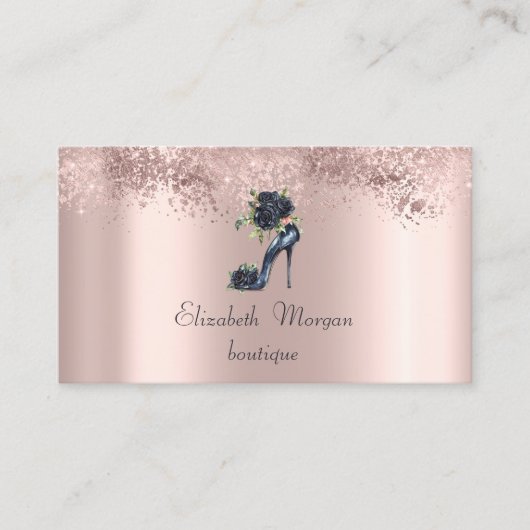 Elegante hoge hakken zwarte Rozen Glitter Roos Gol Visitekaartje (Voorkant)