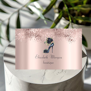Elegante hoge hakken Zwarte rozen Glitter Roze gou Visitekaartje