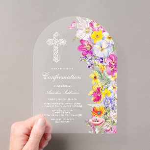 Elegante Hoge Wilde Bloemen Boog Bevestiging Acryl Uitnodigingen